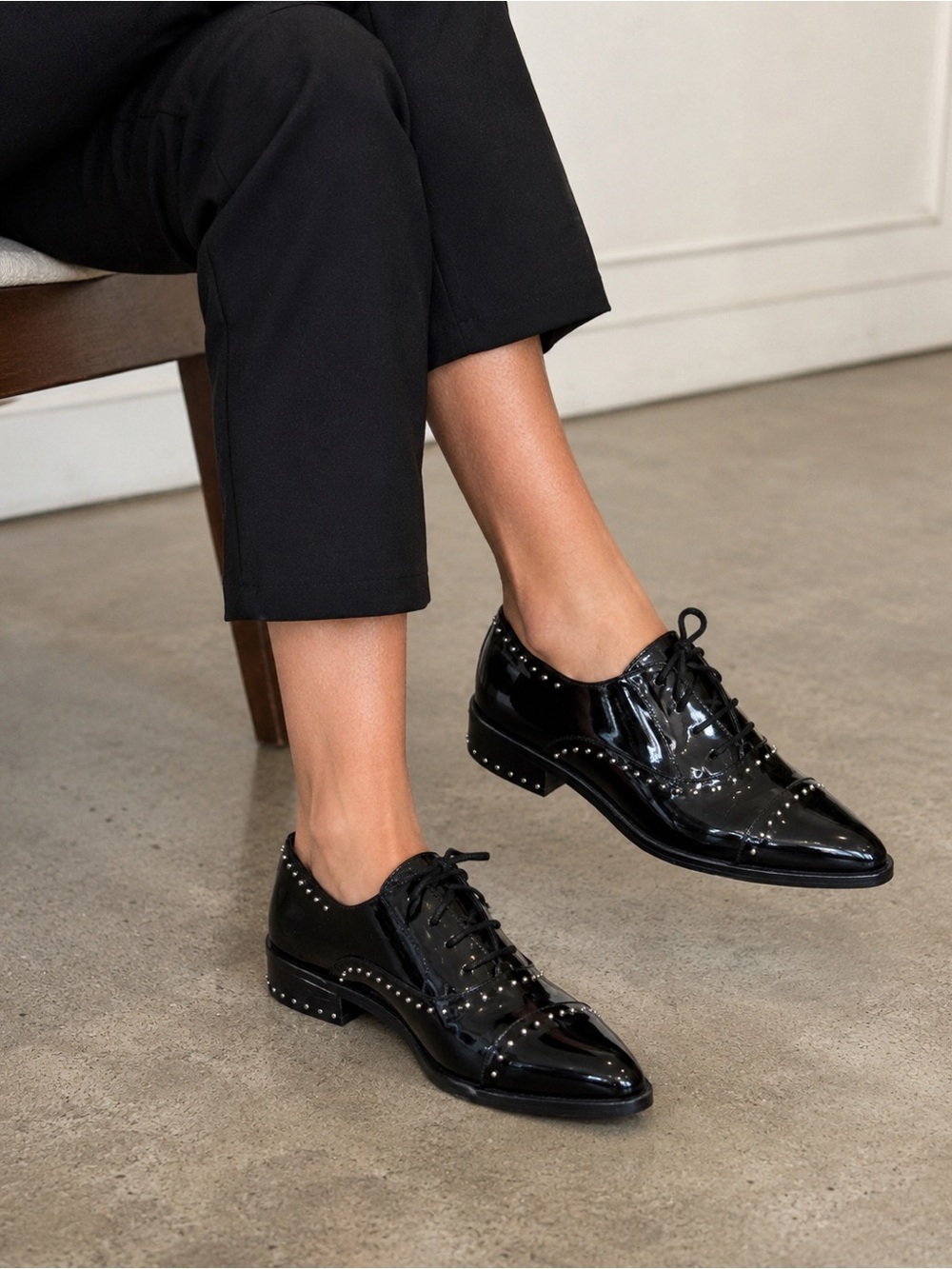 Sigerson Morrison Elinor Black Patent Studded Oxford Shoes